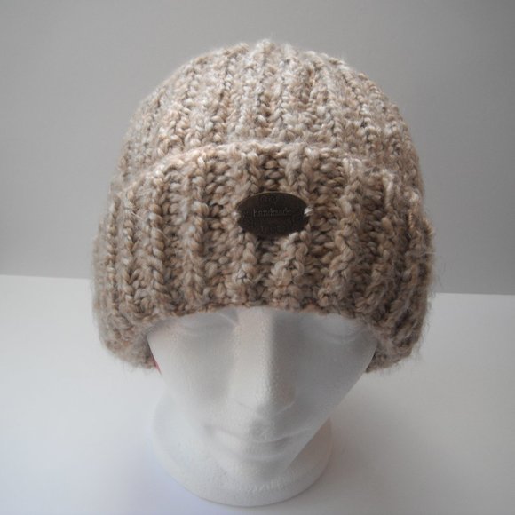 Hand Knitted Hat Toque Adult Size - L(M)  Acrylic Beige- 024 Hand knit by me - Picture 2 of 8